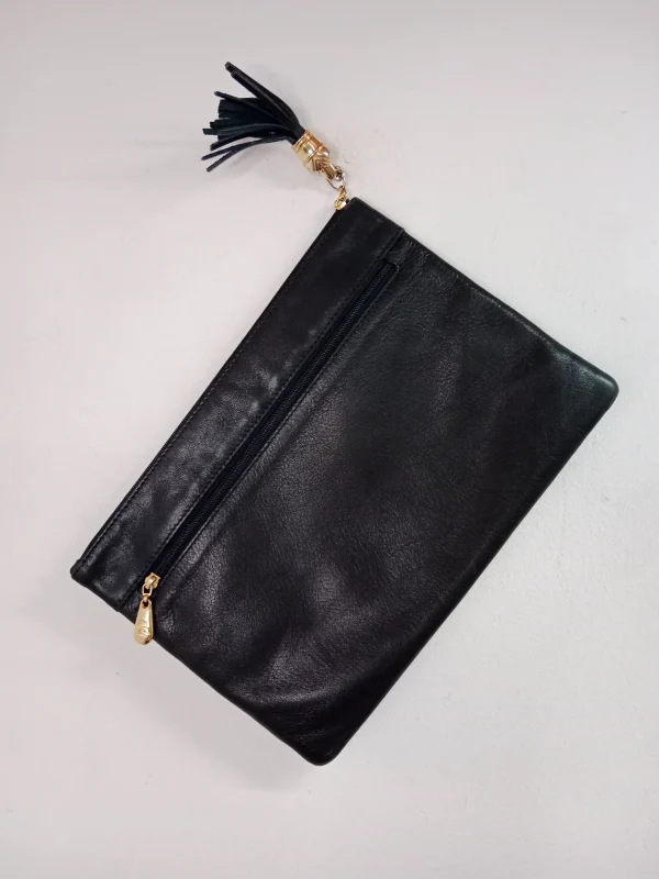 Carla Sade vintage leather bag navy blue & gold - Imagen 3