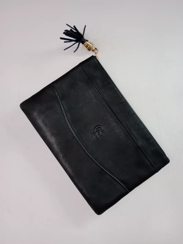 Carla Sade vintage leather bag navy blue & gold