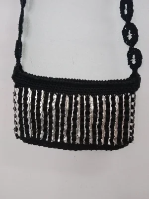 Recycled DIY crochet handmade bag black & silver can plates