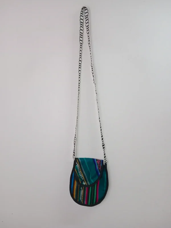 Vintage handmade bag aqua blue & black embroided - Imagen 2