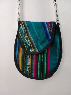 Vintage handmade bag aqua blue & black embroided