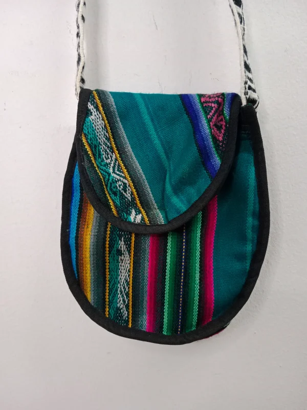 Vintage handmade bag aqua blue & black embroided