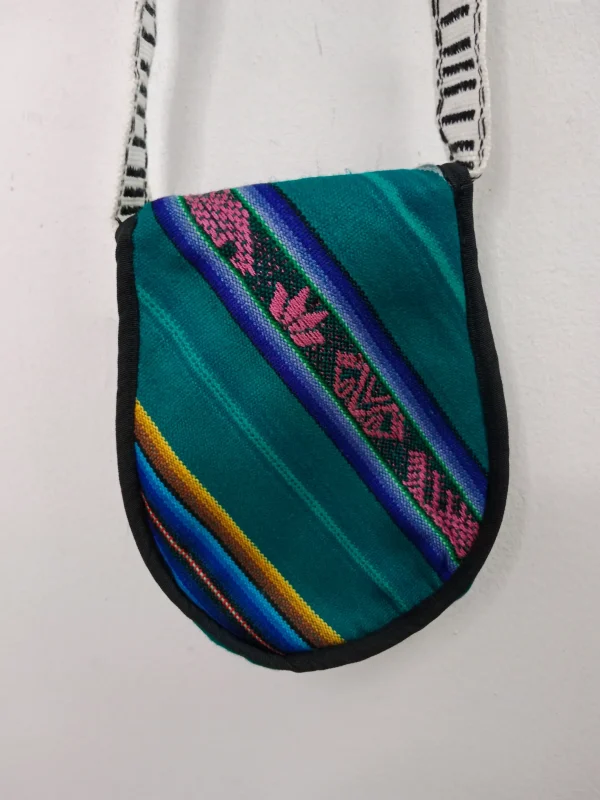 Vintage handmade bag aqua blue & black embroided - Imagen 4