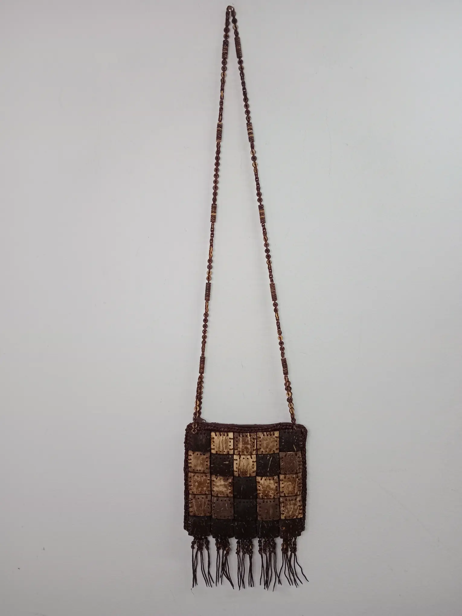 Vintage Thailand handmade wooden square bag brown - Imagen 2