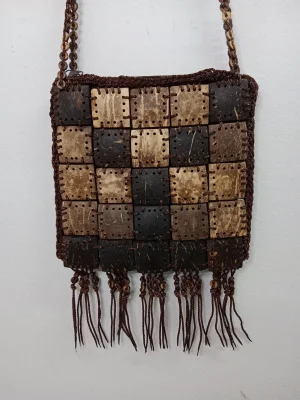 Vintage Thailand handmade wooden square bag brown