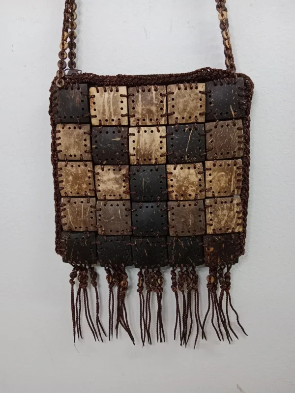 Vintage Thailand handmade wooden square bag brown