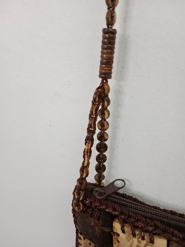 Vintage Thailand handmade wooden square bag brown - Imagen 5