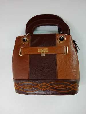 Vintage leather hand bag camel brown & embroided