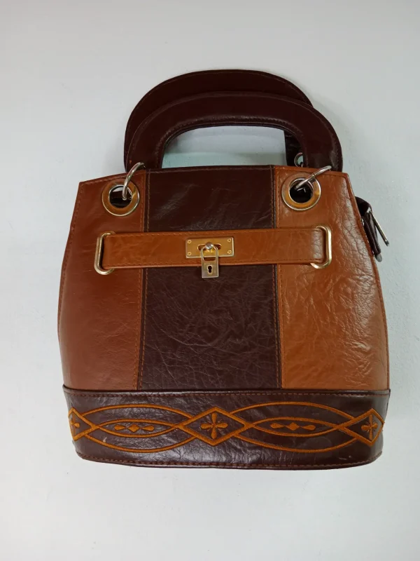 Vintage leather hand bag camel brown & embroided