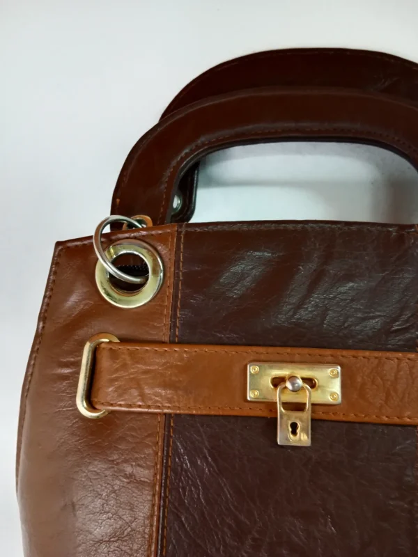 Vintage leather hand bag camel brown & embroided - Imagen 2