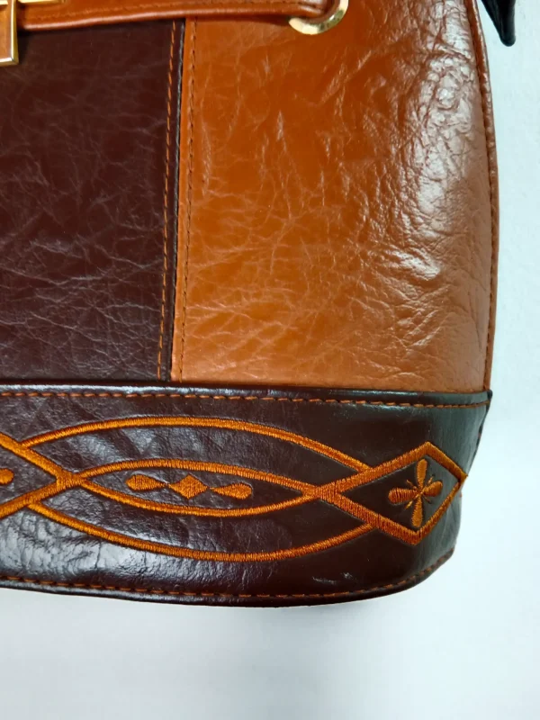Vintage leather hand bag camel brown & embroided - Imagen 3