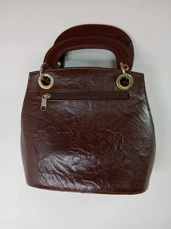 Vintage leather hand bag camel brown & embroided - Imagen 5