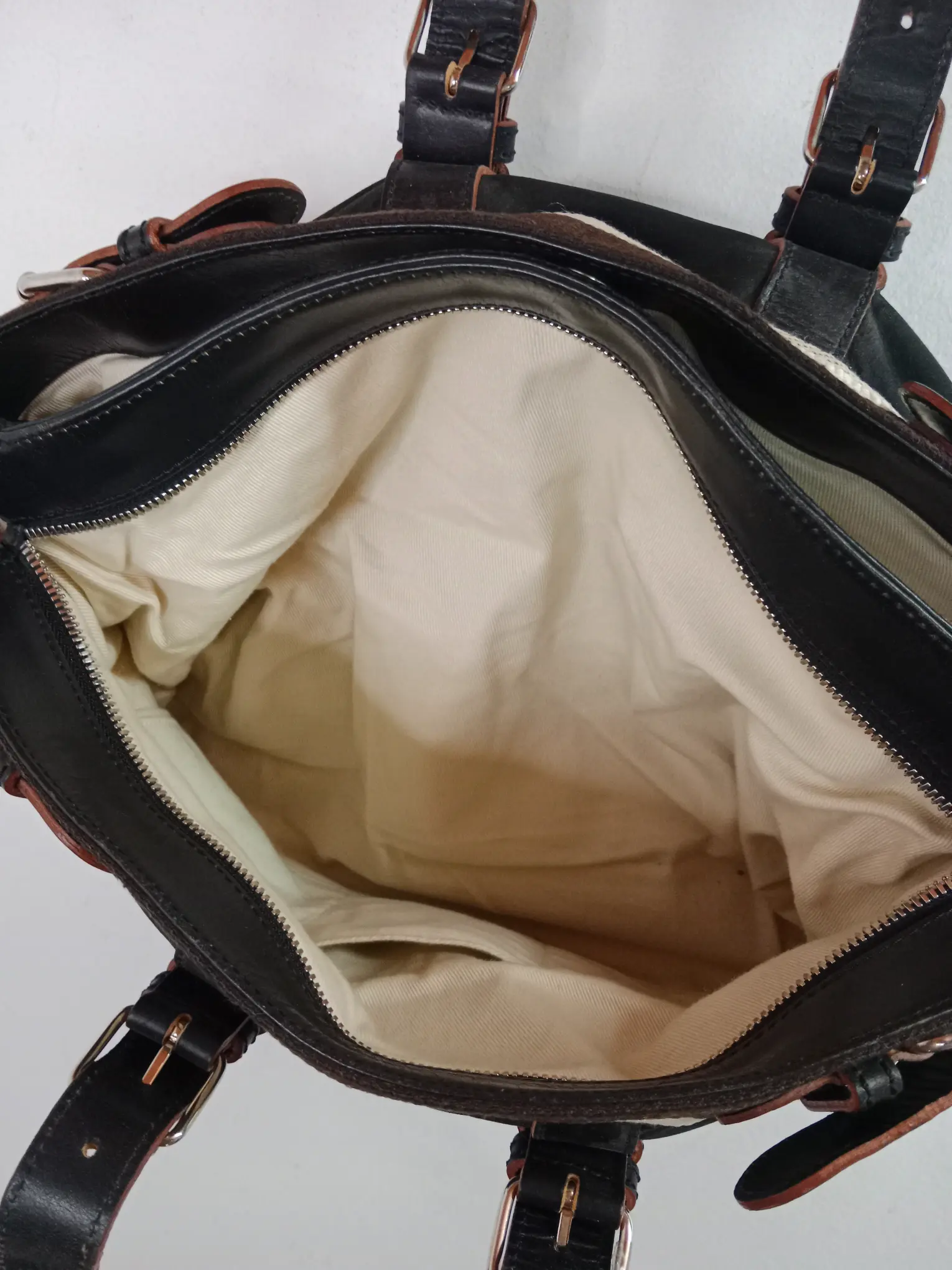Loewe leather bag black & dark brown and beige - Imagen 6