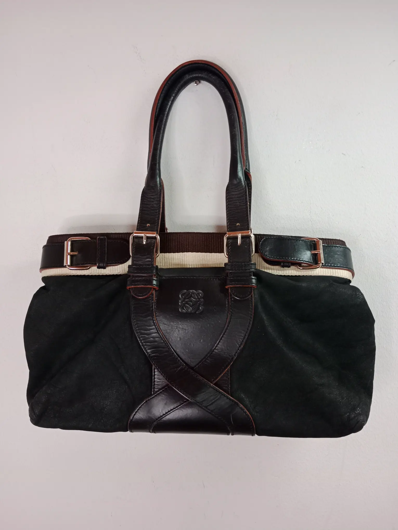 Loewe leather bag black & dark brown and beige