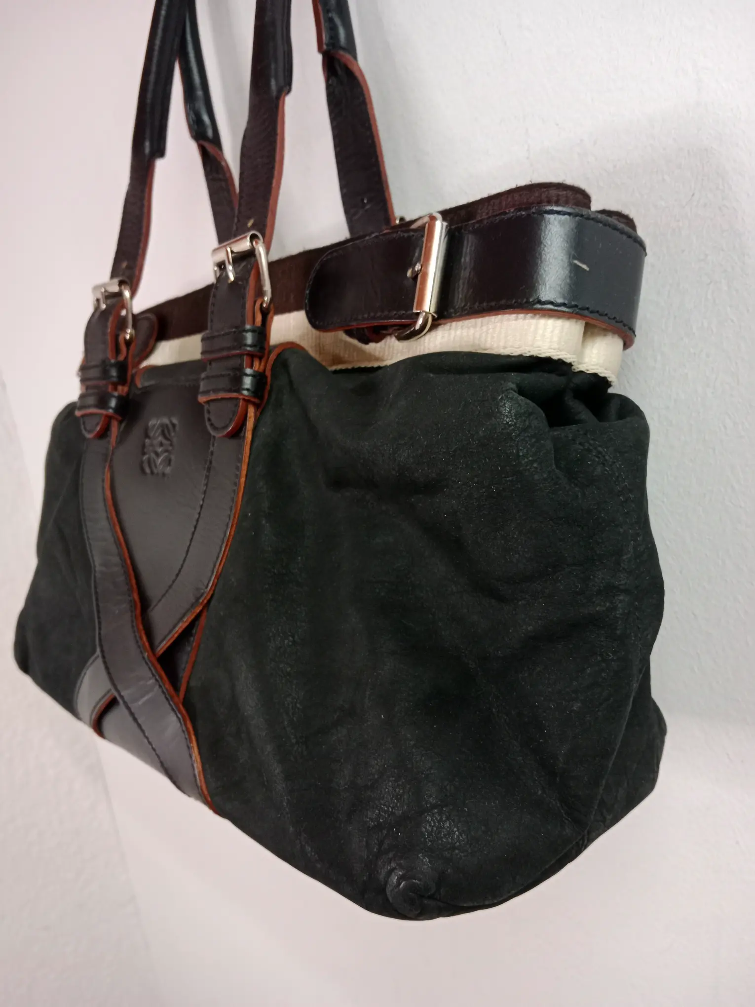 Loewe leather bag black & dark brown and beige - Imagen 2