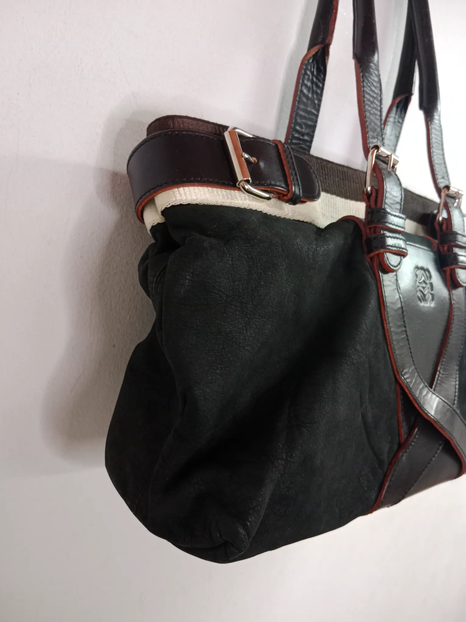 Loewe leather bag black & dark brown and beige - Imagen 3