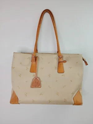 Petusco vintage leather shopper bag beige & camel brown