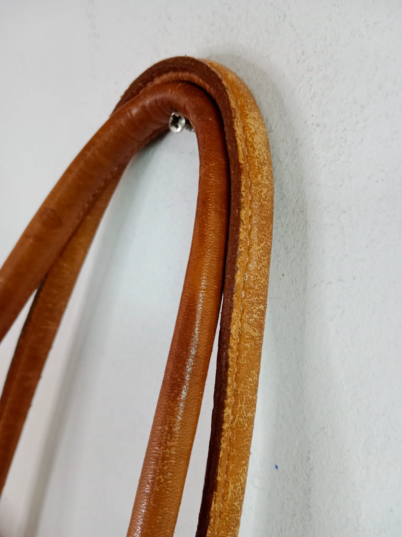 Petusco vintage leather shopper bag beige & camel brown - Imagen 6