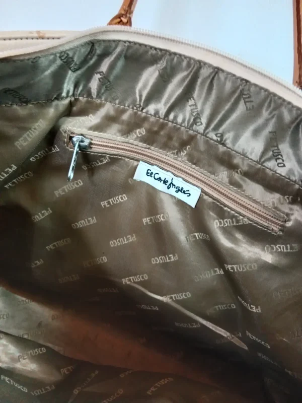Petusco vintage leather shopper bag beige & camel brown - Imagen 7