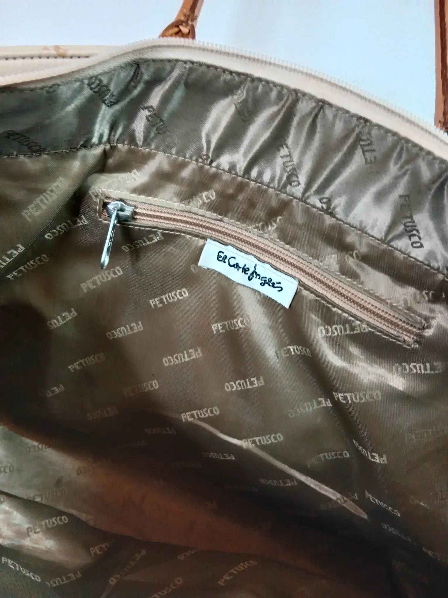 Petusco vintage leather shopper bag beige & camel brown - Imagen 7