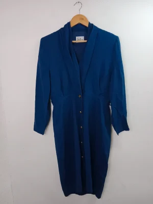 Betty Barclay vestido azul marino midi vintage 80s L