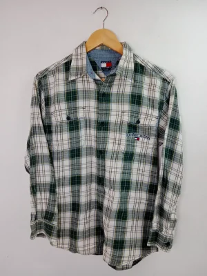 Tommy Hilfiger camisa verde y blanca a cuadros S M