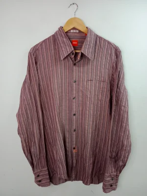 Hugo Boss camisa rosa y lila a rayas bordada M