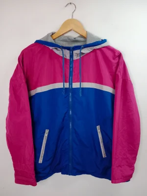 Cortavientos rosa y azul capucha vintage 90s M L