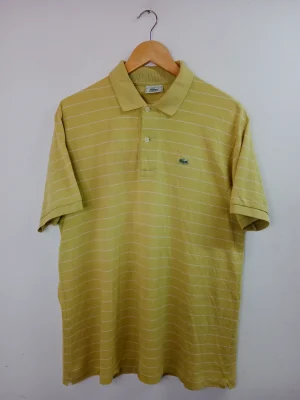 Lacoste short sleeve polo yellow green & striped L XL