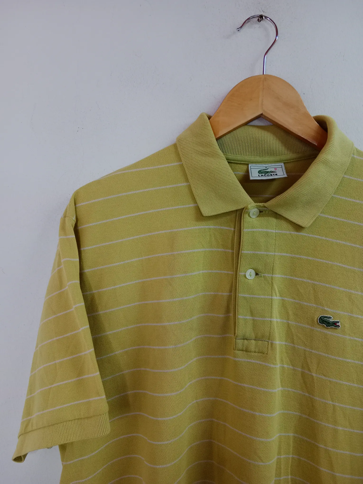 Lacoste short sleeve polo yellow green & striped L XL - Imagen 2