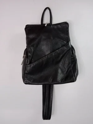 Vintage leather bag backpack black with zipper