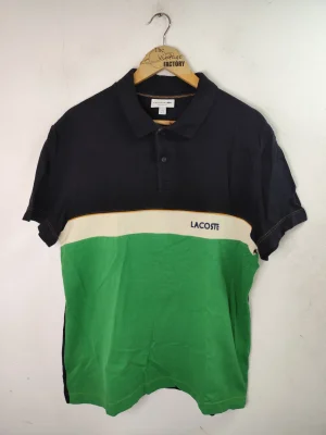 Lacoste vintage short sleeve polo navy blue & green regular fit L XL