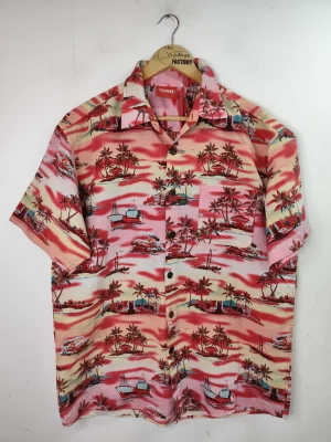 Camisa hawaiana roja y amarillo palo XL