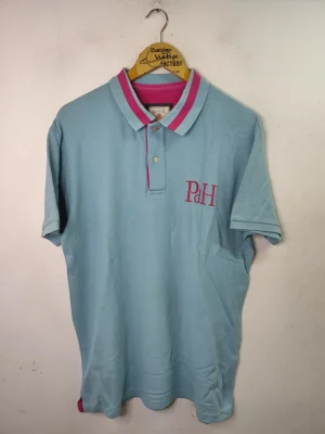 Pedro del Hierro polo azul turquesa y rosa fucsia bordado XL