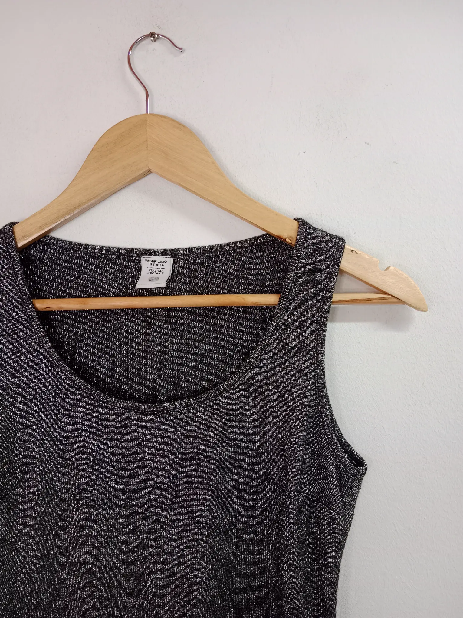 Vintage Y2K italian tank t-shirt silver & round neck S M - Imagen 2