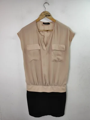 Tintoretto vestido beige y negro midi S M