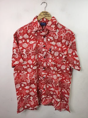 Camisa hawaiana roja y blanca estampada L XL