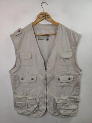 Chaleco cargo gris claro vintage 90s M L