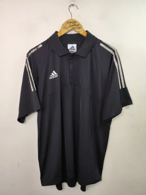 Adidas vintage 90s short sleeve technical polo grey & white L XL