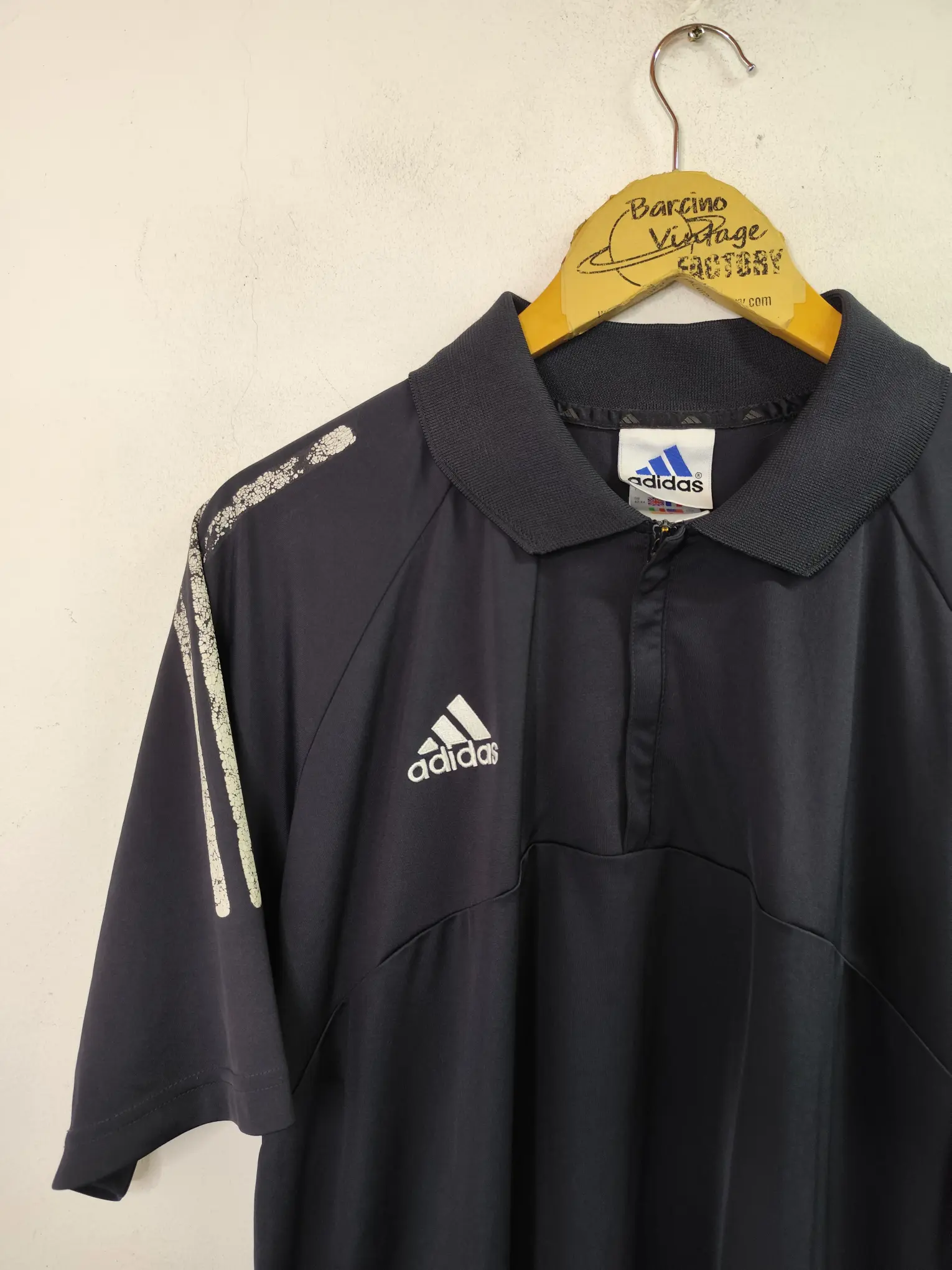 Adidas vintage 90s short sleeve technical polo grey & white L XL - Imagen 2