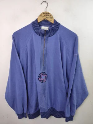 Adidas sudadera lila bordada media cremallera vintage 80s L XL