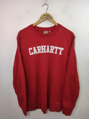 Carhartt sudadera roja logo blanco cuello redondo M L
