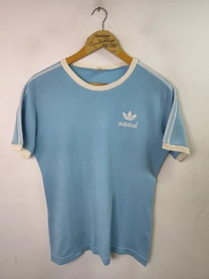 Adidas camiseta azul turquesa y blanco trifoil vintage 70s M