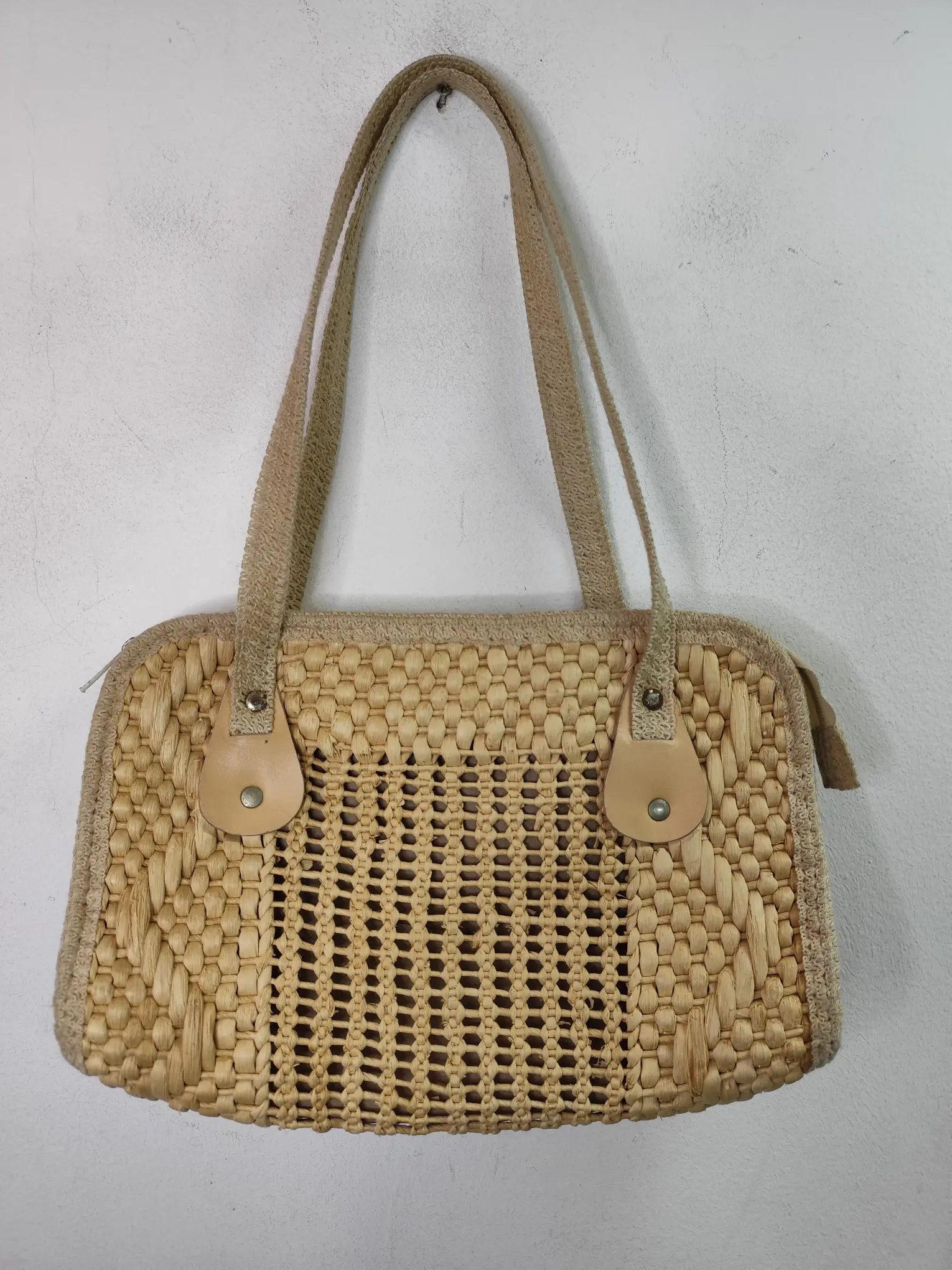 Vintage 90s wicker shopper bag beige