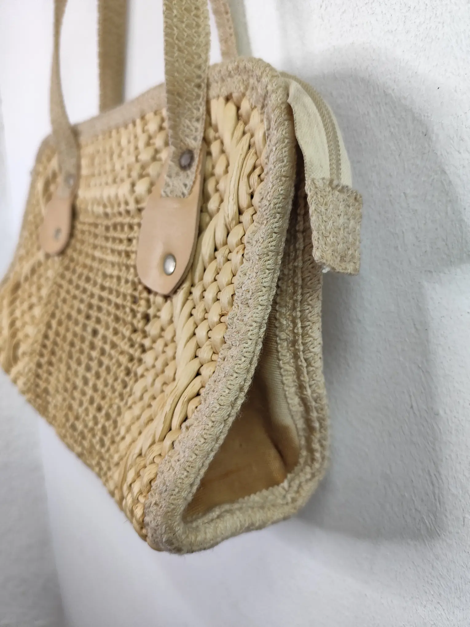 Vintage 90s wicker shopper bag beige - Imagen 3