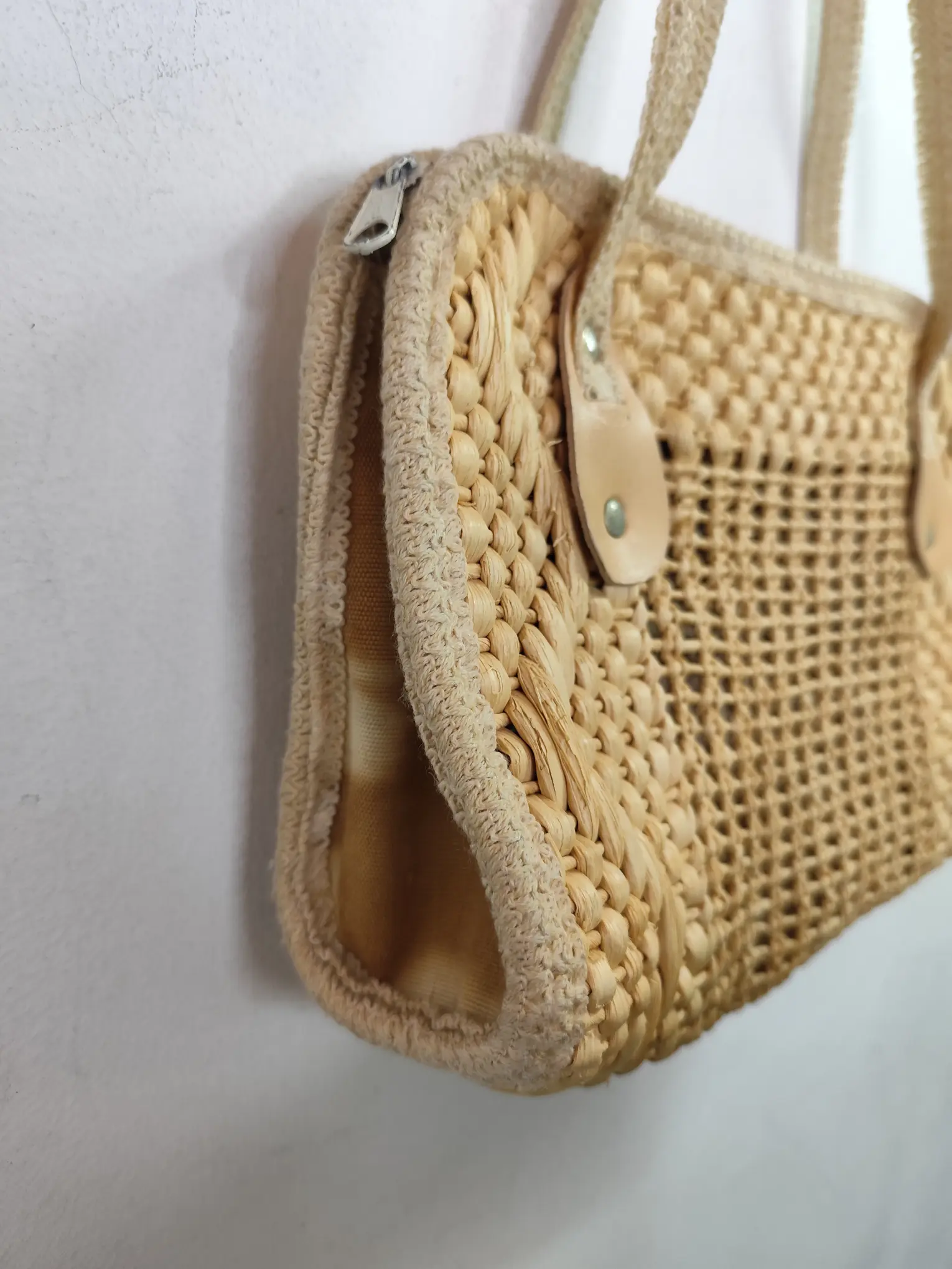 Vintage 90s wicker shopper bag beige - Imagen 4