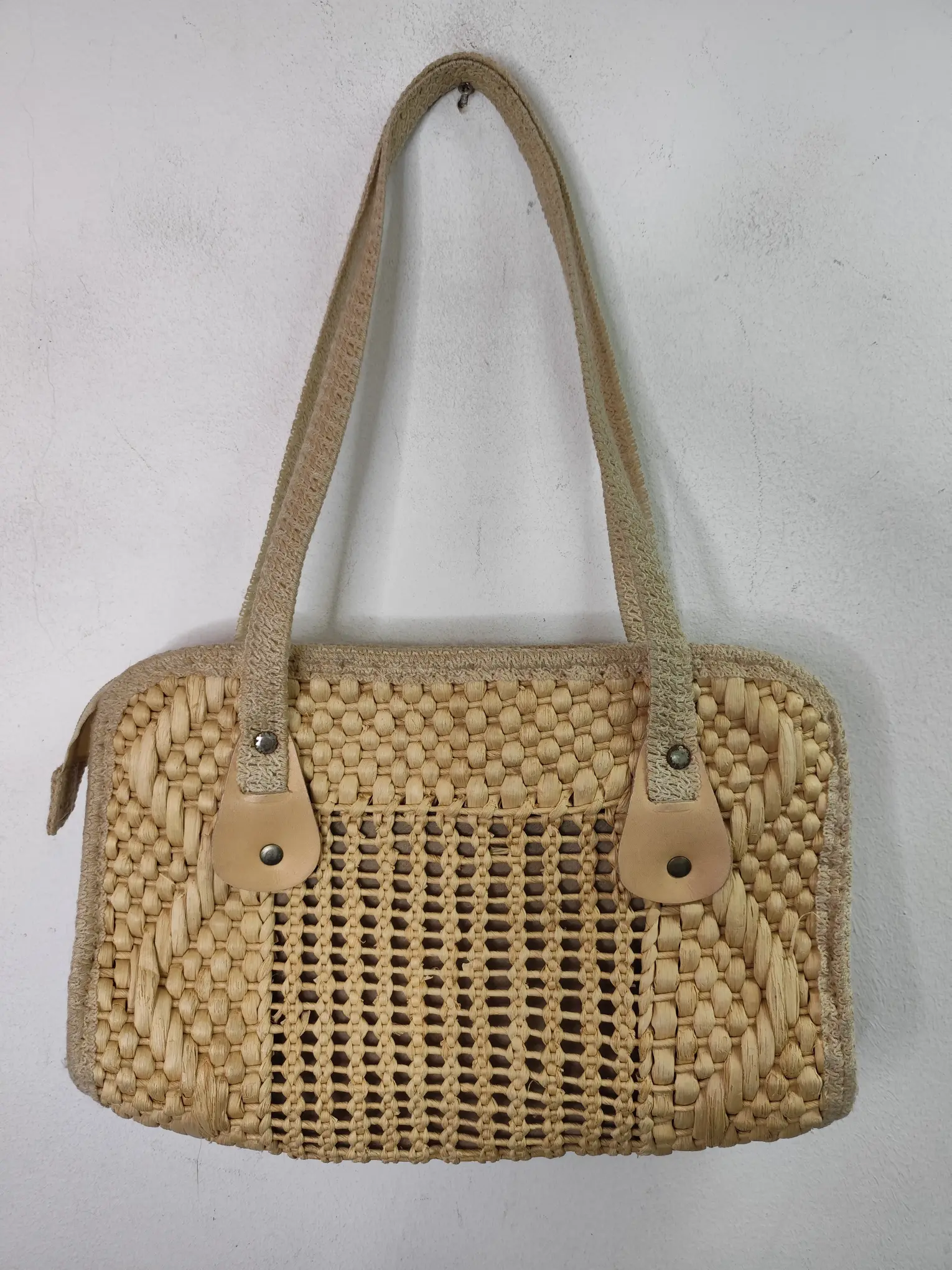 Vintage 90s wicker shopper bag beige - Imagen 5