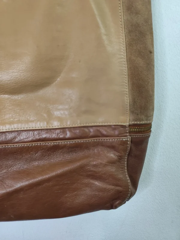 Vintage 90s leather shopper bag beige & dark brown - Imagen 6