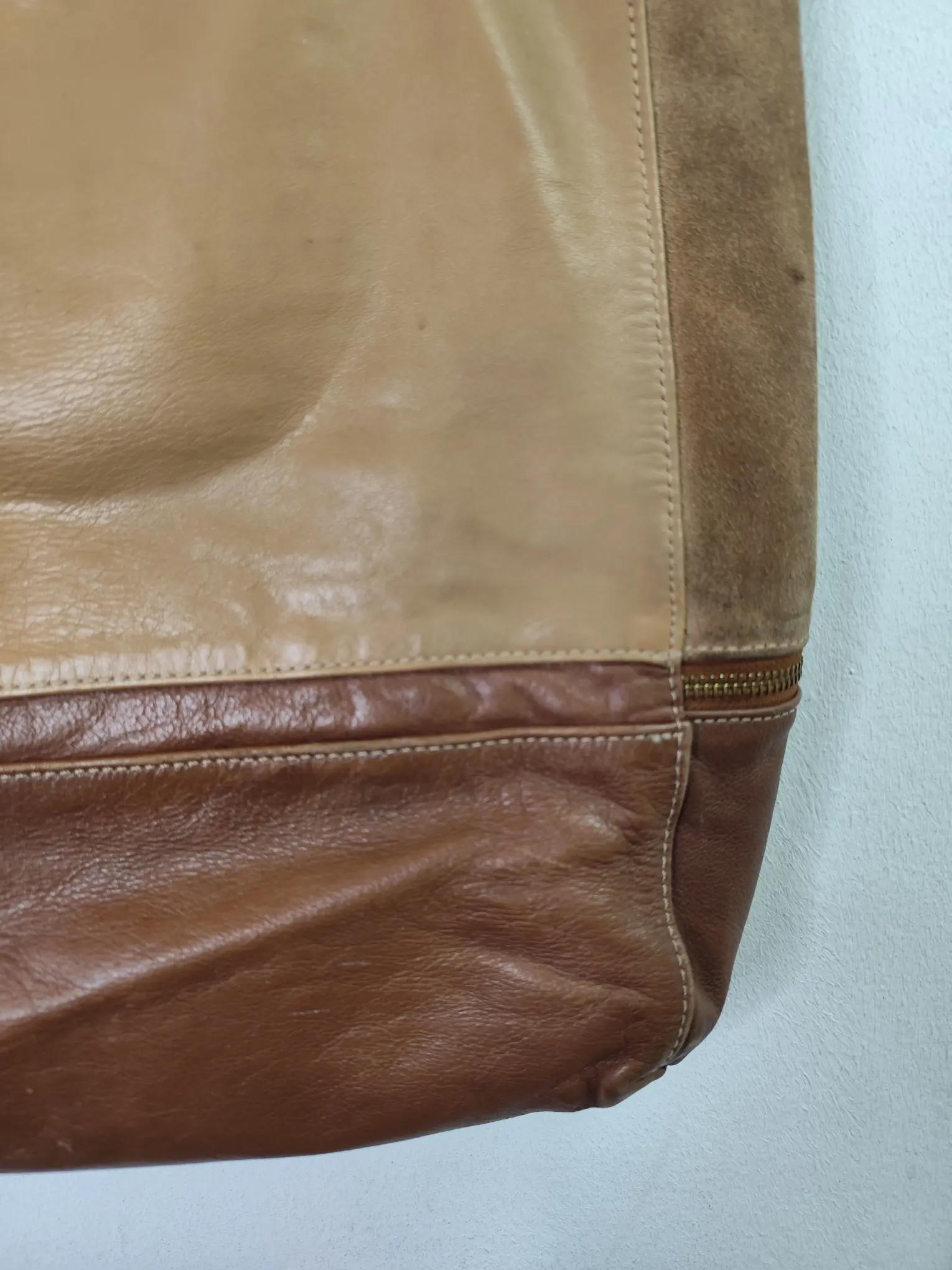 Vintage 90s leather shopper bag beige & dark brown - Imagen 6