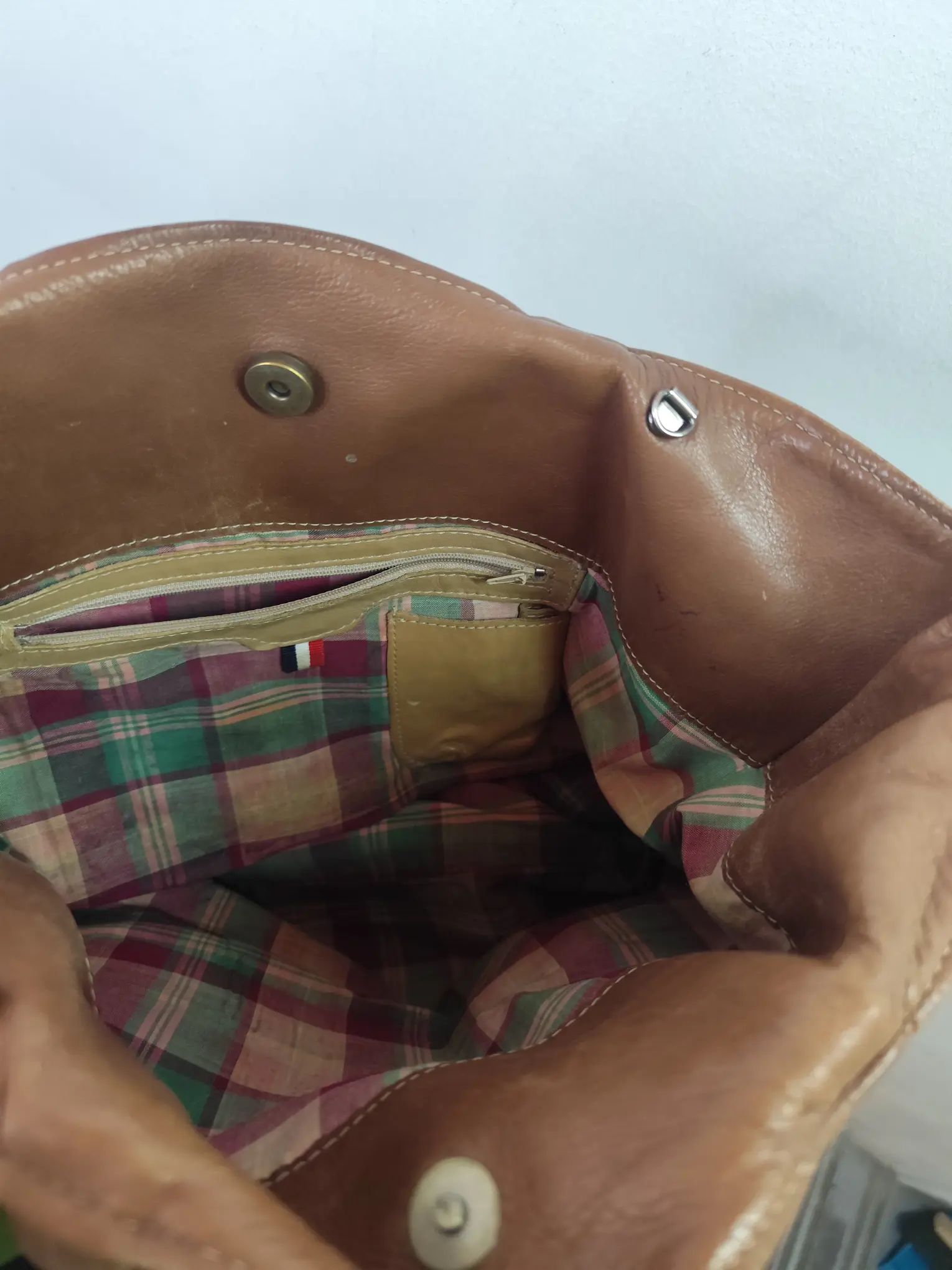 Vintage 90s leather shopper bag beige & dark brown - Imagen 7